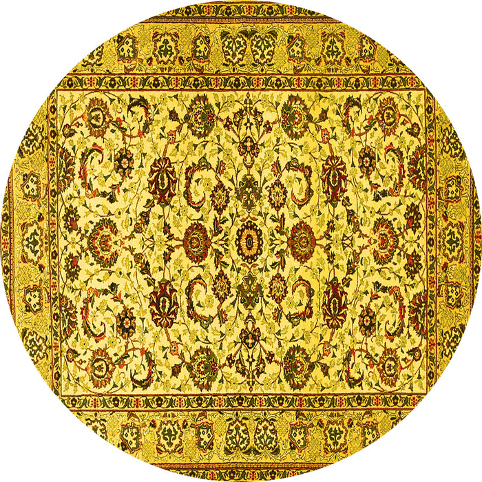 Round Persian Yellow Traditional Rug, tr1605yw