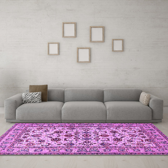 Machine Washable Persian Purple Traditional Area Rugs in a Living Room, wshtr1605pur