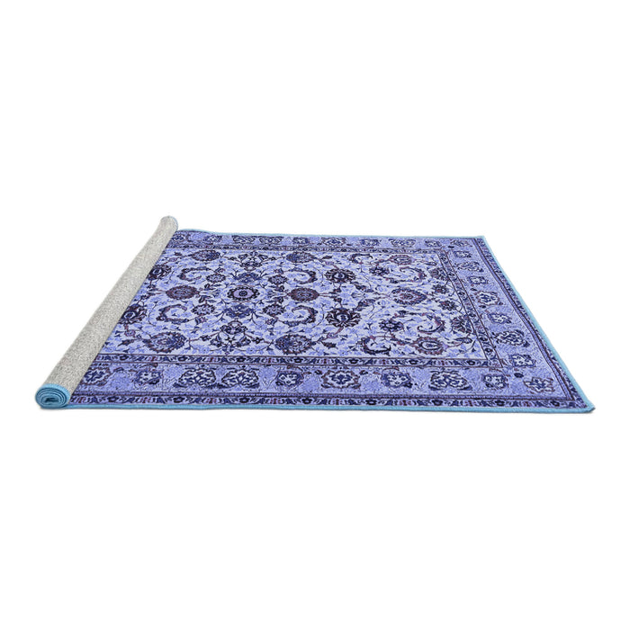Sideview of Machine Washable Persian Blue Traditional Rug, wshtr1605blu