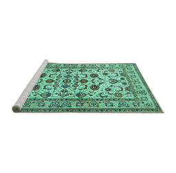 Sideview of Machine Washable Persian Turquoise Traditional Area Rugs, wshtr1605turq