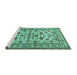 Sideview of Machine Washable Persian Turquoise Traditional Area Rugs, wshtr1605turq