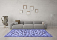 Machine Washable Persian Blue Traditional Rug, wshtr1605blu