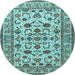 Round Machine Washable Persian Light Blue Traditional Rug, wshtr1605lblu