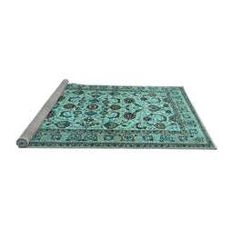 Sideview of Machine Washable Persian Light Blue Traditional Rug, wshtr1605lblu