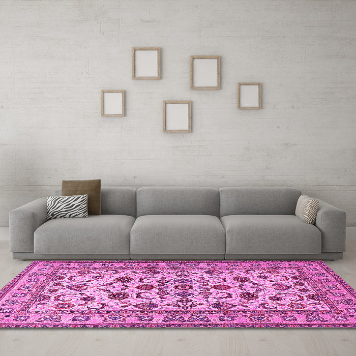 Machine Washable Persian Pink Traditional Rug in a Living Room, wshtr1605pnk