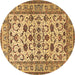 Round Machine Washable Persian Brown Traditional Rug, wshtr1605brn