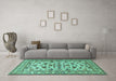 Machine Washable Persian Turquoise Traditional Area Rugs in a Living Room,, wshtr1605turq