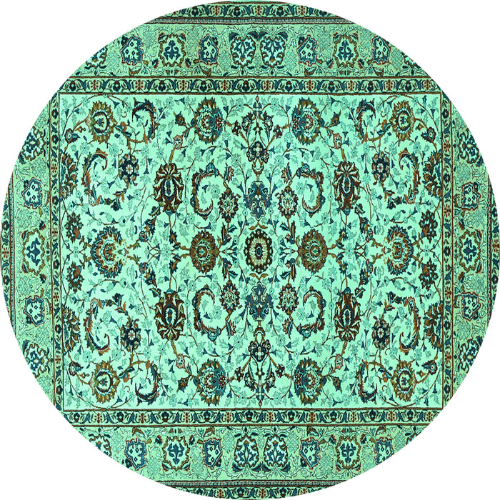 Round Machine Washable Persian Turquoise Traditional Area Rugs, wshtr1605turq