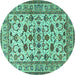 Round Machine Washable Persian Turquoise Traditional Area Rugs, wshtr1605turq