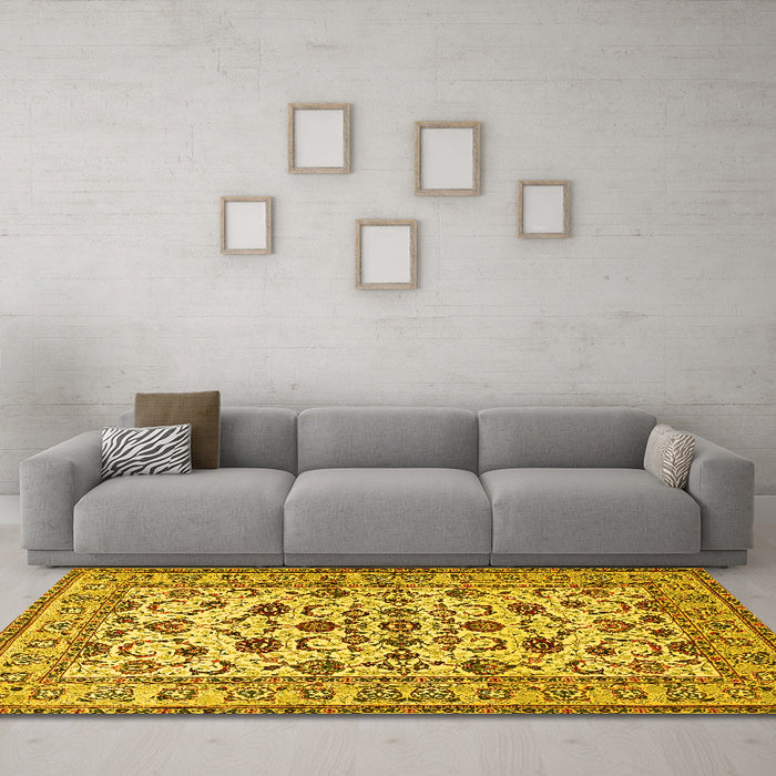 Machine Washable Persian Yellow Traditional Rug in a Living Room, wshtr1605yw