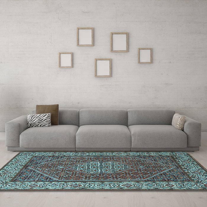 Machine Washable Persian Light Blue Traditional Rug in a Living Room, wshtr1606lblu