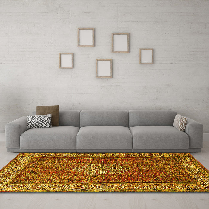 Machine Washable Persian Yellow Traditional Rug in a Living Room, wshtr1606yw