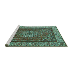 Sideview of Machine Washable Persian Turquoise Traditional Area Rugs, wshtr1606turq