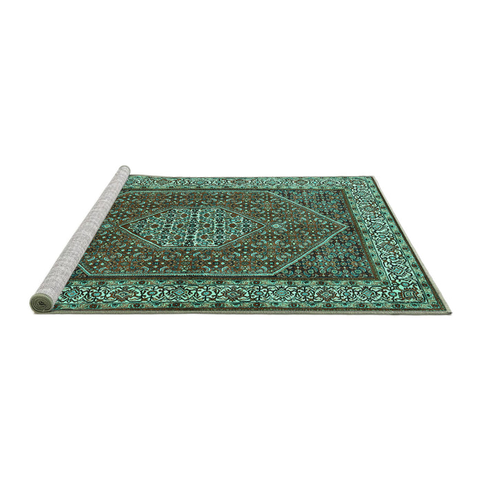 Sideview of Machine Washable Persian Turquoise Traditional Area Rugs, wshtr1606turq
