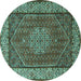 Round Machine Washable Persian Turquoise Traditional Area Rugs, wshtr1606turq