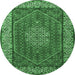 Round Machine Washable Persian Emerald Green Traditional Area Rugs, wshtr1606emgrn