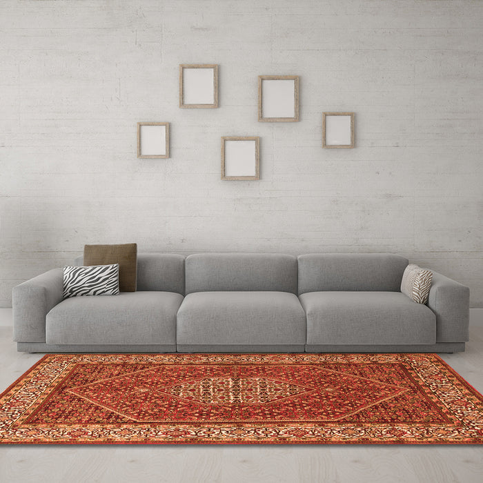 Machine Washable Persian Orange Traditional Area Rugs in a Living Room, wshtr1606org