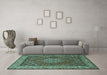 Machine Washable Persian Turquoise Traditional Area Rugs in a Living Room,, wshtr1606turq