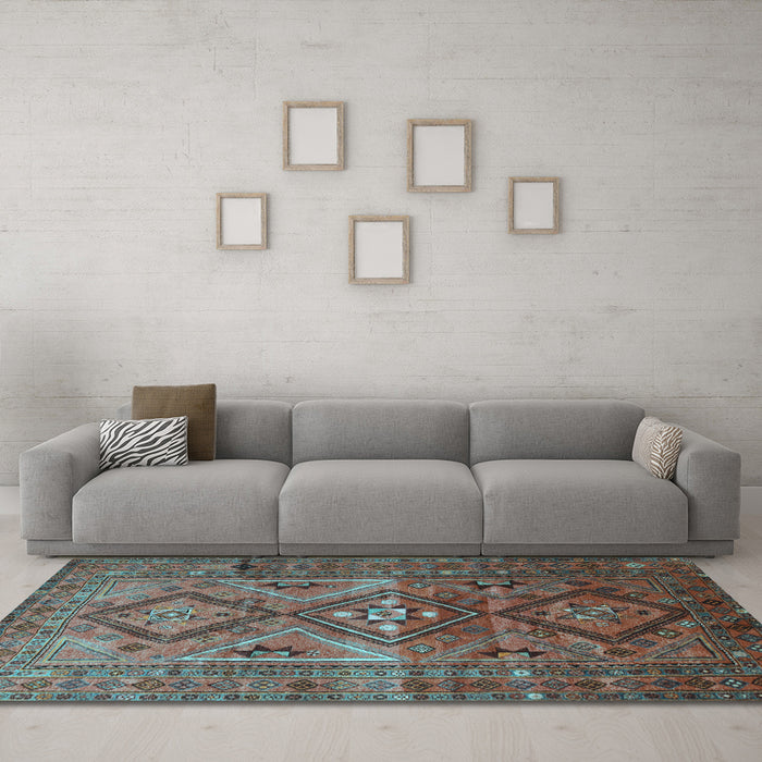 Machine Washable Southwestern Light Blue Country Rug in a Living Room, wshtr1607lblu