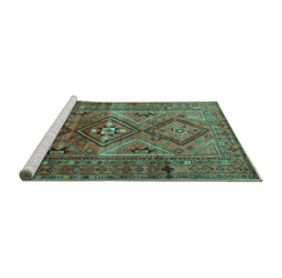 Sideview of Machine Washable Southwestern Turquoise Country Area Rugs, wshtr1607turq