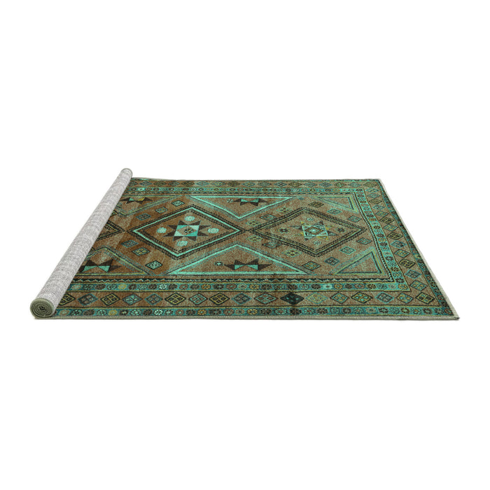 Sideview of Machine Washable Southwestern Turquoise Country Area Rugs, wshtr1607turq