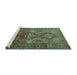 Sideview of Machine Washable Southwestern Turquoise Country Area Rugs, wshtr1607turq