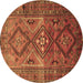 Round Machine Washable Southwestern Brown Country Rug, wshtr1607brn