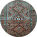 Round Southwestern Light Blue Country Rug, tr1607lblu