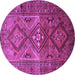 Round Machine Washable Southwestern Purple Country Area Rugs, wshtr1607pur