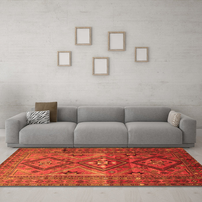 Machine Washable Southwestern Orange Country Area Rugs in a Living Room, wshtr1607org