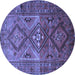 Round Machine Washable Southwestern Blue Country Rug, wshtr1607blu