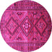 Round Machine Washable Southwestern Pink Country Rug, wshtr1607pnk