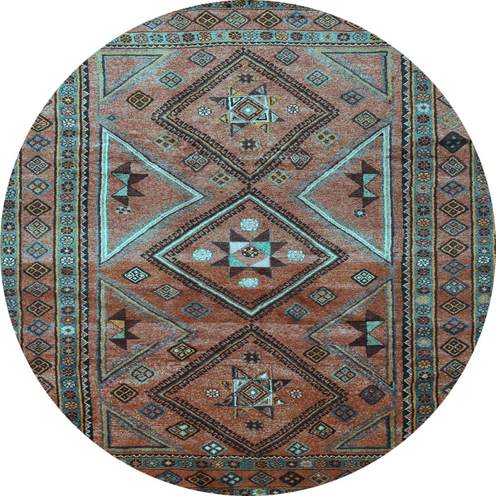 Round Machine Washable Southwestern Light Blue Country Rug, wshtr1607lblu