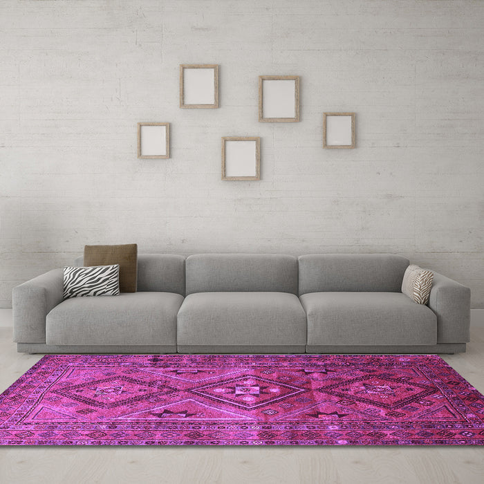 Machine Washable Southwestern Purple Country Area Rugs in a Living Room, wshtr1607pur