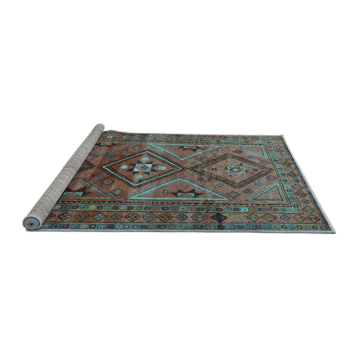 Sideview of Machine Washable Southwestern Light Blue Country Rug, wshtr1607lblu