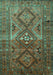 Machine Washable Southwestern Turquoise Country Area Rugs, wshtr1607turq