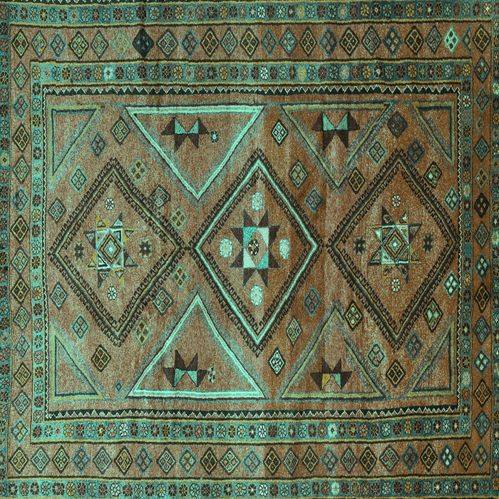 Square Southwestern Turquoise Country Rug, tr1607turq