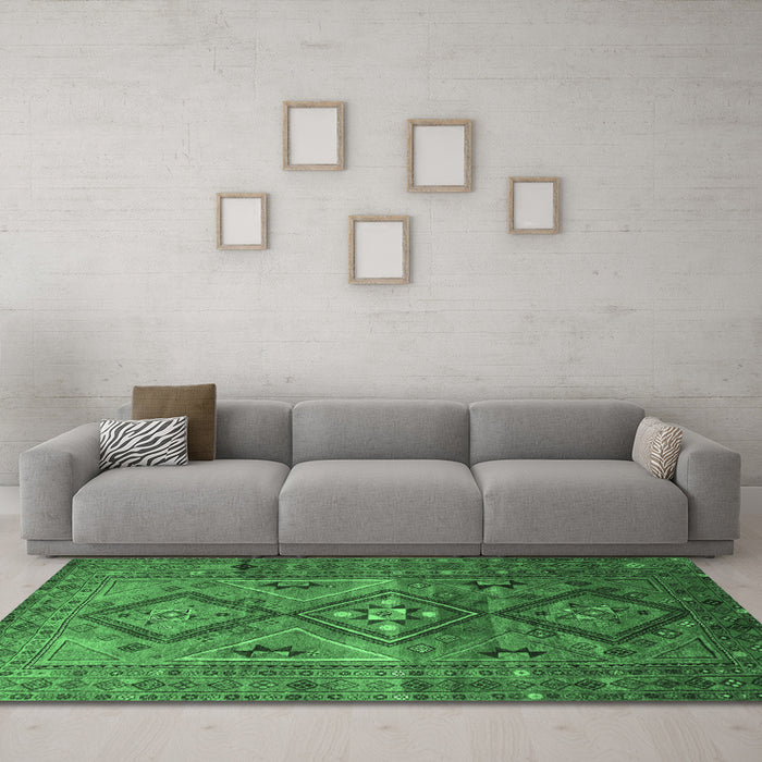 Machine Washable Southwestern Emerald Green Country Area Rugs in a Living Room,, wshtr1607emgrn
