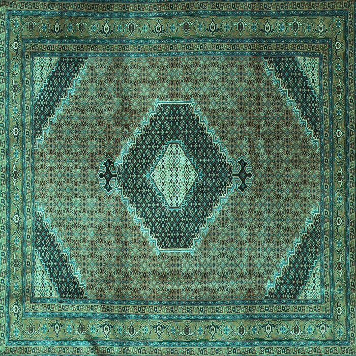 Square Machine Washable Medallion Turquoise Traditional Area Rugs, wshtr1608turq