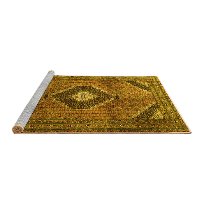 Sideview of Machine Washable Medallion Yellow Traditional Rug, wshtr1608yw