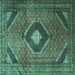 Square Medallion Turquoise Traditional Rug, tr1608turq