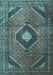 Machine Washable Medallion Light Blue Traditional Rug, wshtr1608lblu