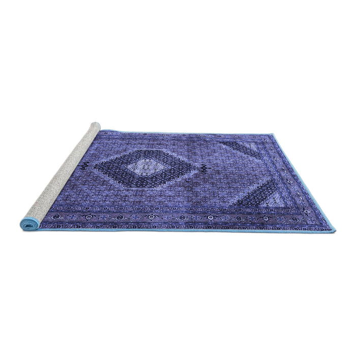 Sideview of Machine Washable Medallion Blue Traditional Rug, wshtr1608blu