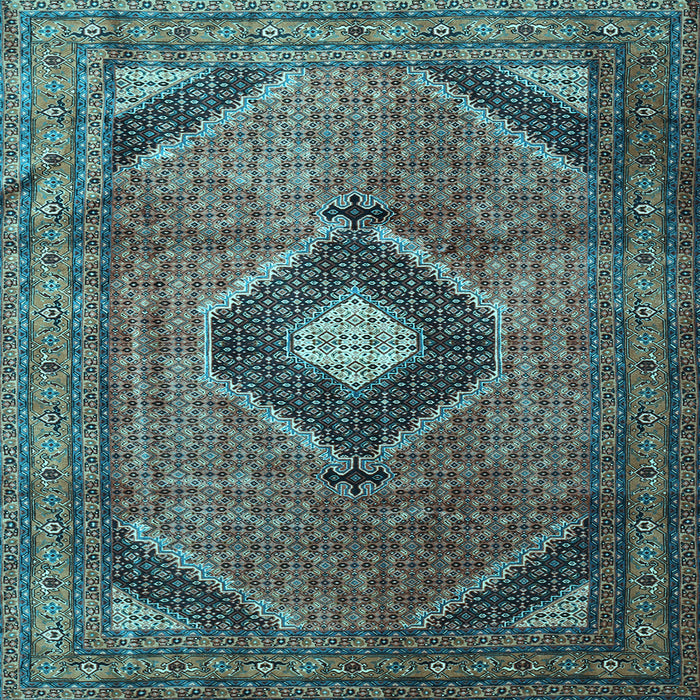 Square Machine Washable Medallion Light Blue Traditional Rug, wshtr1608lblu