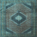 Square Machine Washable Medallion Light Blue Traditional Rug, wshtr1608lblu