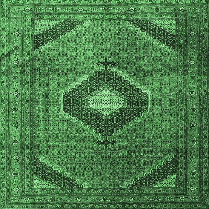 Square Medallion Emerald Green Traditional Rug, tr1608emgrn