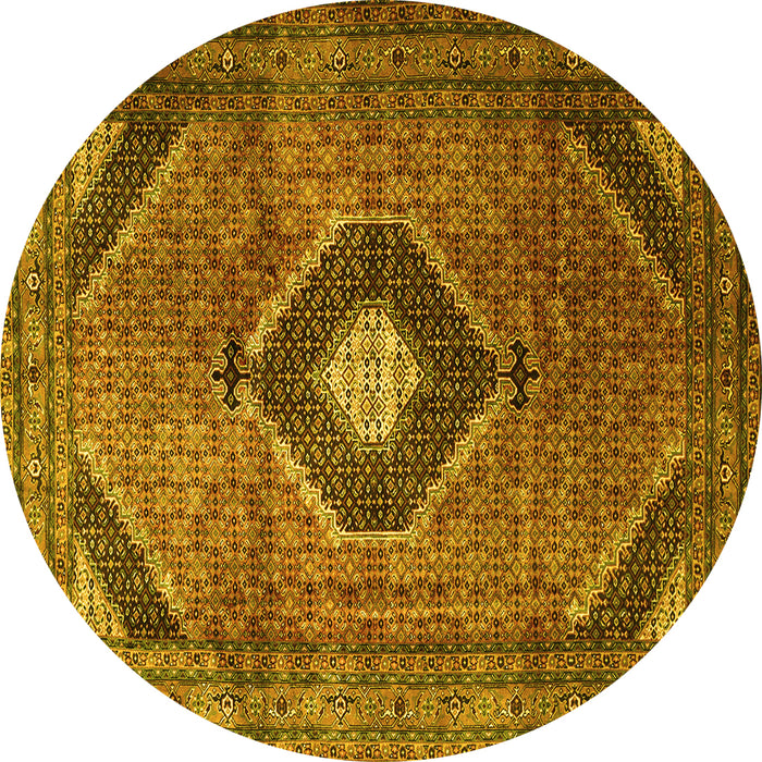 Round Machine Washable Medallion Yellow Traditional Rug, wshtr1608yw