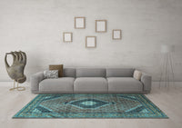 Machine Washable Medallion Light Blue Traditional Rug, wshtr1608lblu