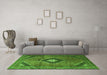 Machine Washable Medallion Green Traditional Area Rugs in a Living Room,, wshtr1608grn