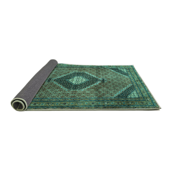 Sideview of Medallion Turquoise Traditional Rug, tr1608turq